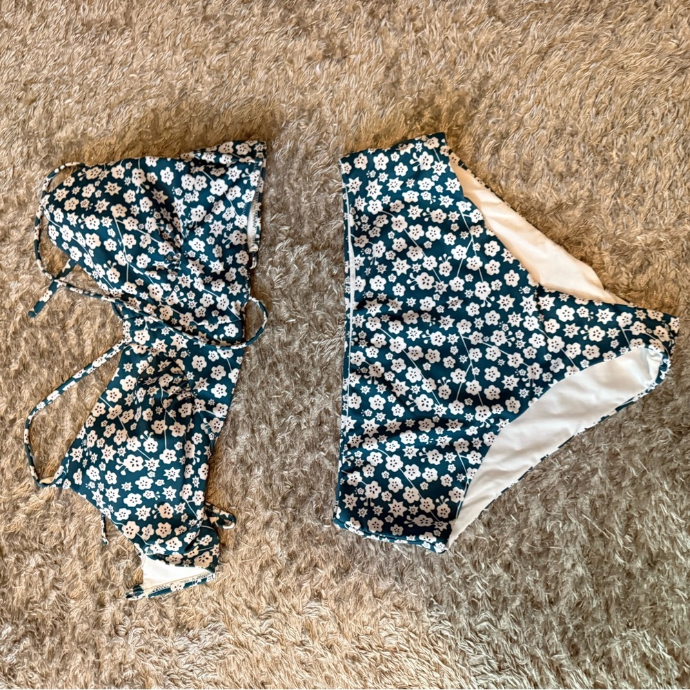 SHEIN Floral Bikini Set - Teal and White